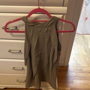 Ann Taylor Sleeveless Pleated High-Neck Tank - Taupe